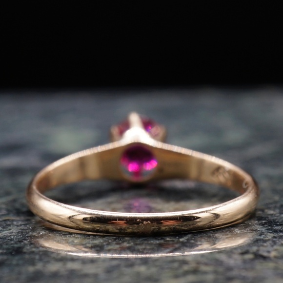 1900 Edwardian Ring 10k Rose Gold .53ct Synthetic Ruby Size 6.5 Belcher Setting